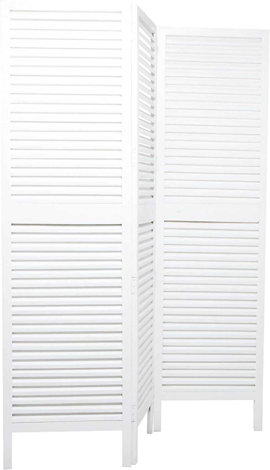 Deco 79 Wood Partition Room Divider Screen Washed Shutter Top 3 Panel Privacy Screen with Gray Distressing, Room Partition 47" x 1" x 67", White