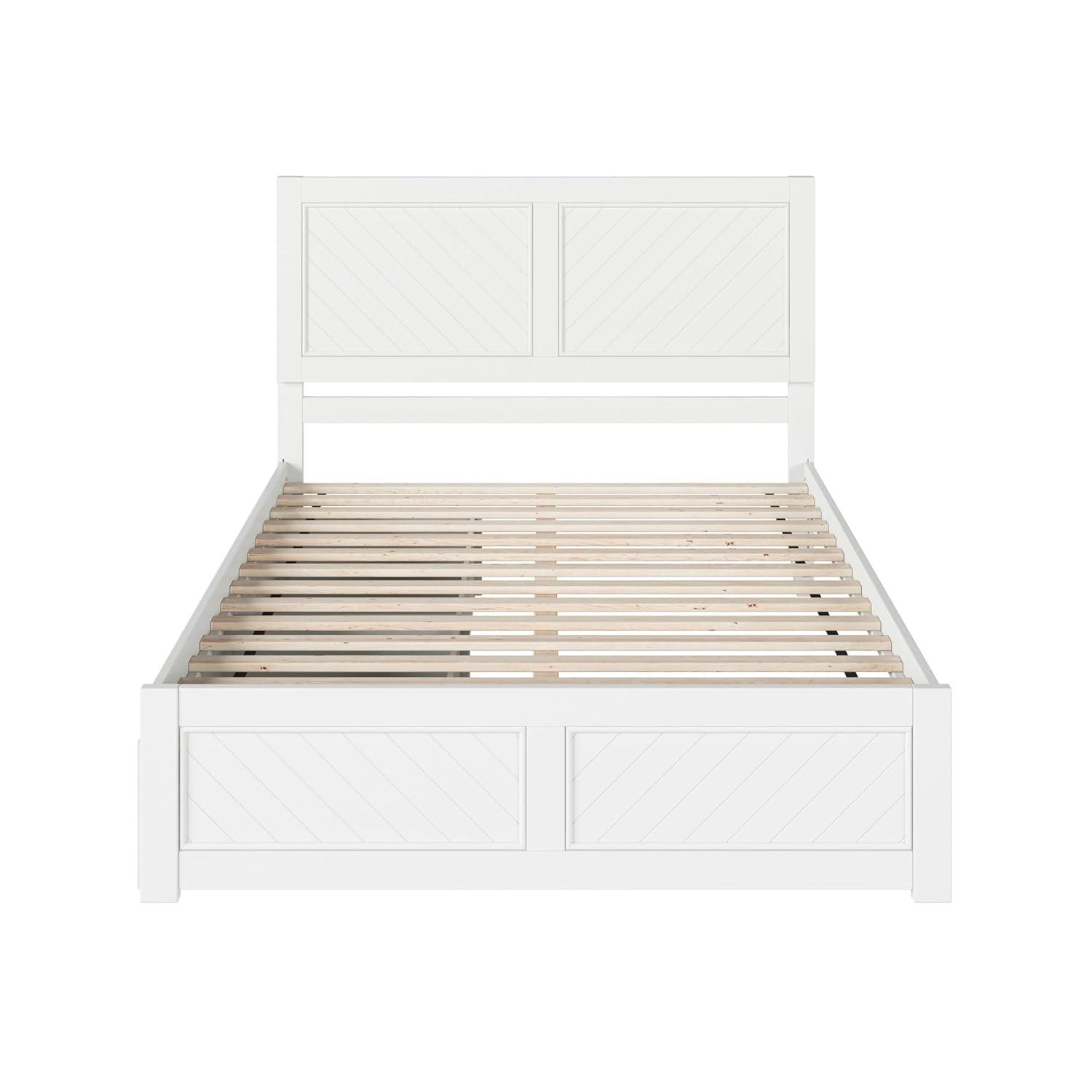 AFI Canyon Cama con Plataforma de Madera Maciza Blanca con Pie de Cama a Juego y Cajones de Almacenamiento, Completo