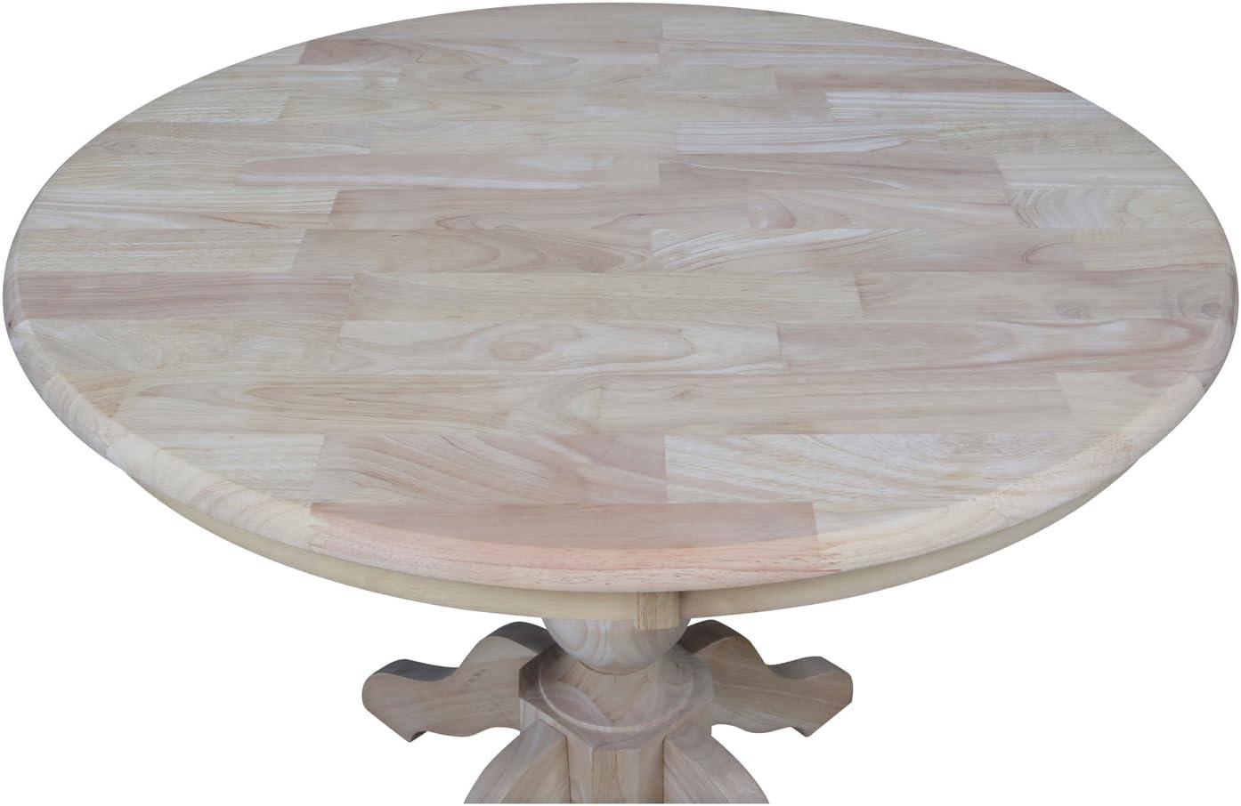 Cottage Charm Unfinished Rubberwood 36" Round Pedestal Dining Table