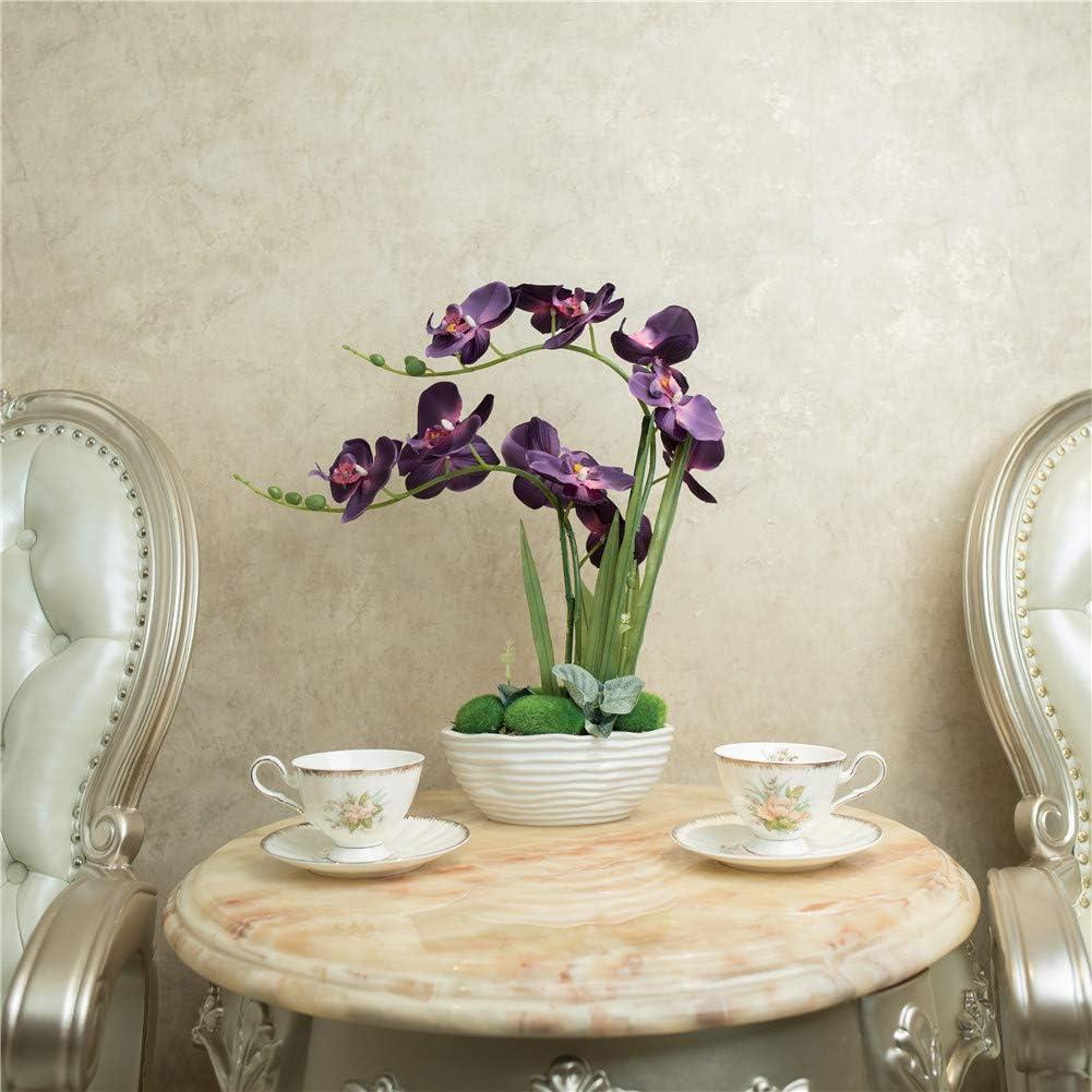 Large Artificial Potted Orchid Plant, Silk Flower Arrangement with Ceramics Vase, Deep Purple