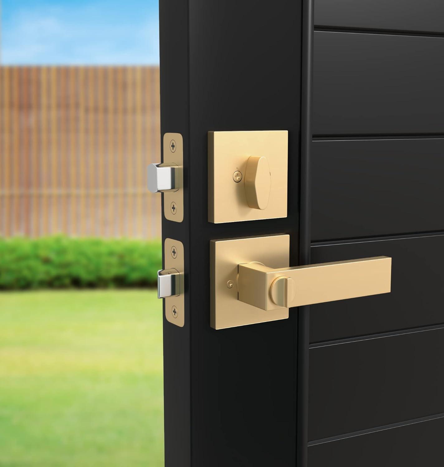 Mega Handles ROBELL Reversible Entry Door Lever and Single Cylinder Deadbolt Lock Combo Pack | Modern Keyed Lever