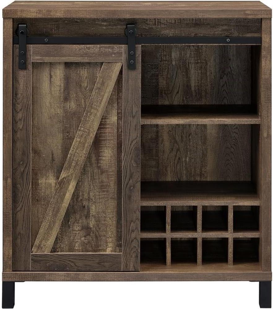 Coaster Farmhouse Wood 2-Shelf Bar Cabinet with Sliding Door in Oak