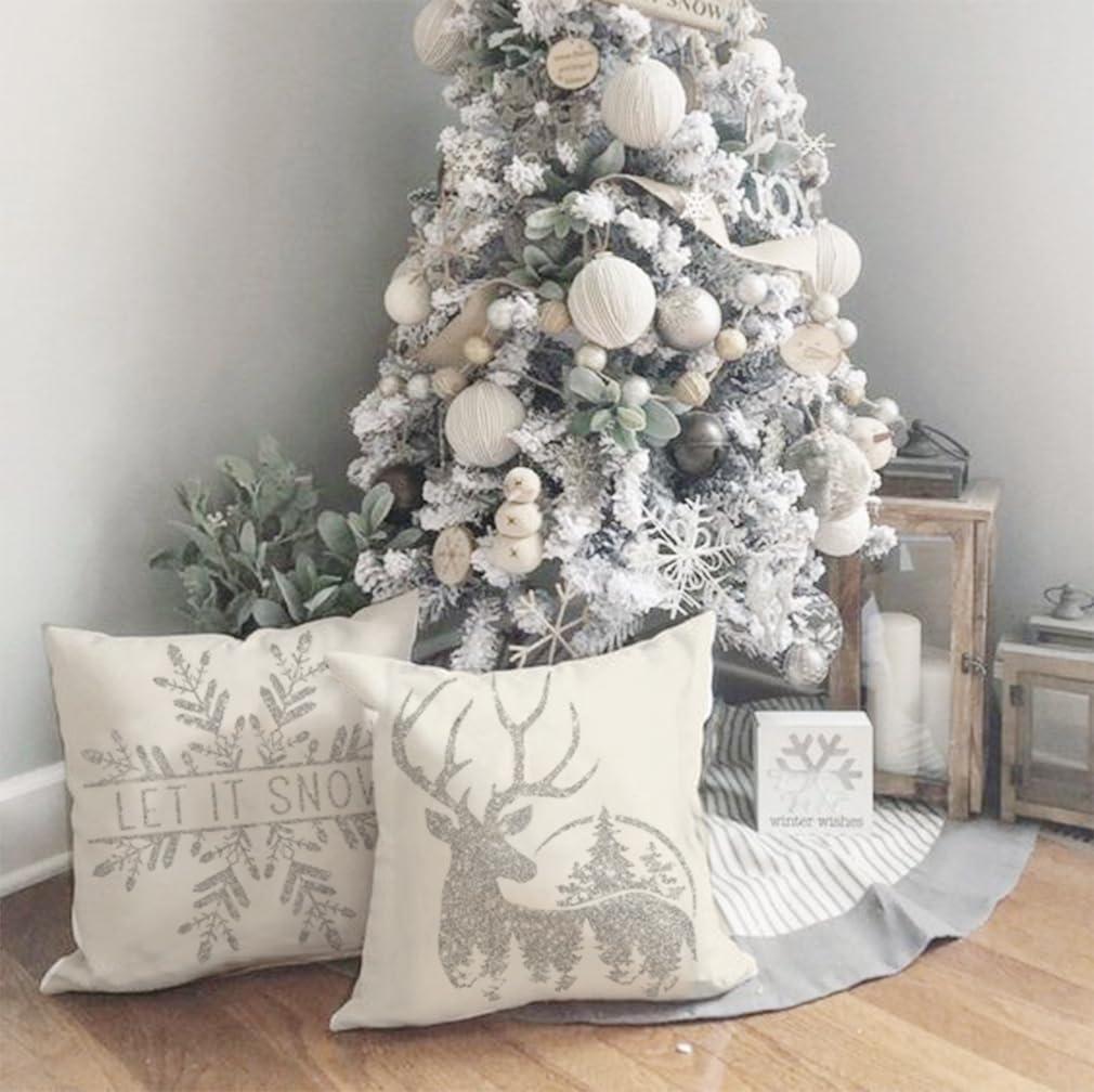 Gray and White Polyester Euro Christmas Pillow Covers Set of 4