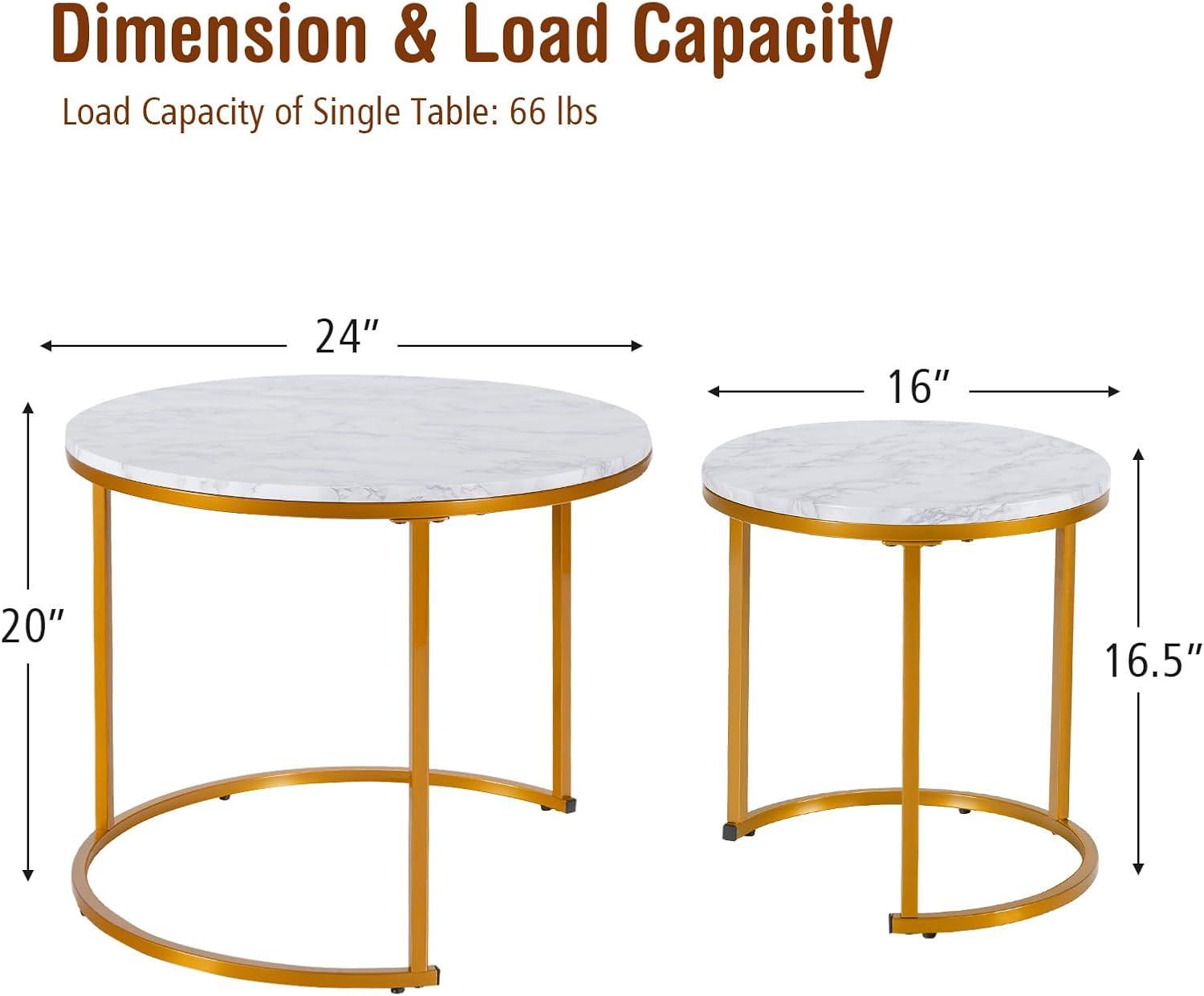 Costway Nesting Coffee Table Set of 2 for Balcony Living Room Modern Round Side Tables Rustic Brown