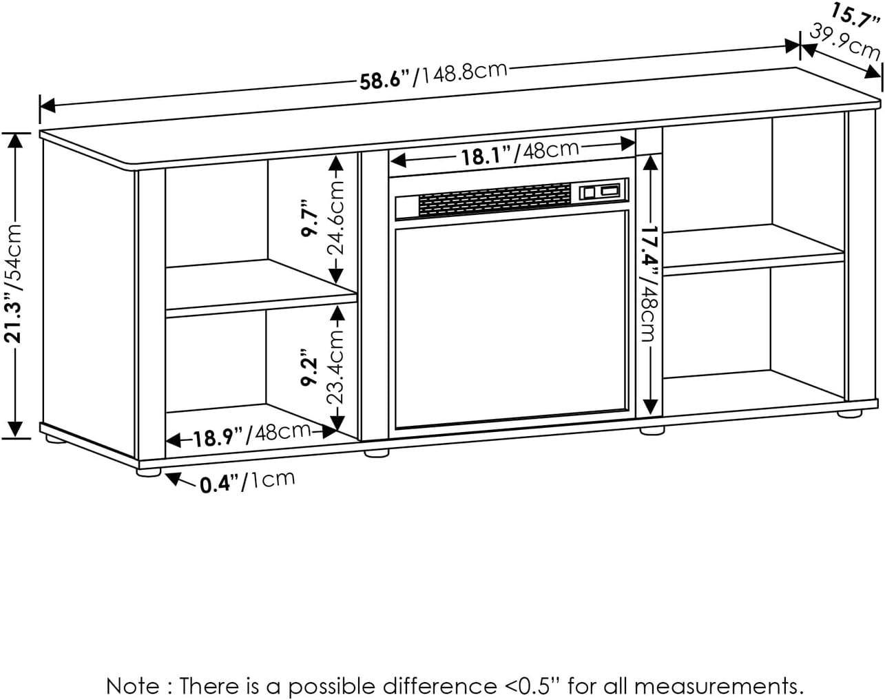 Furinno Montale 60 Inch TV Stand with Fireplace, Solid White