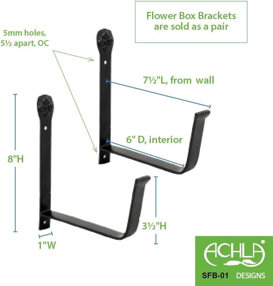 ACHLA Designs 8" x 6" Pair of Wall Mounted Steel Flower Box Brackets Black