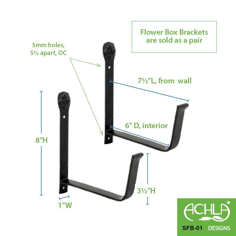 ACHLA Designs 8" x 6" Pair of Wall Mounted Steel Flower Box Brackets Black