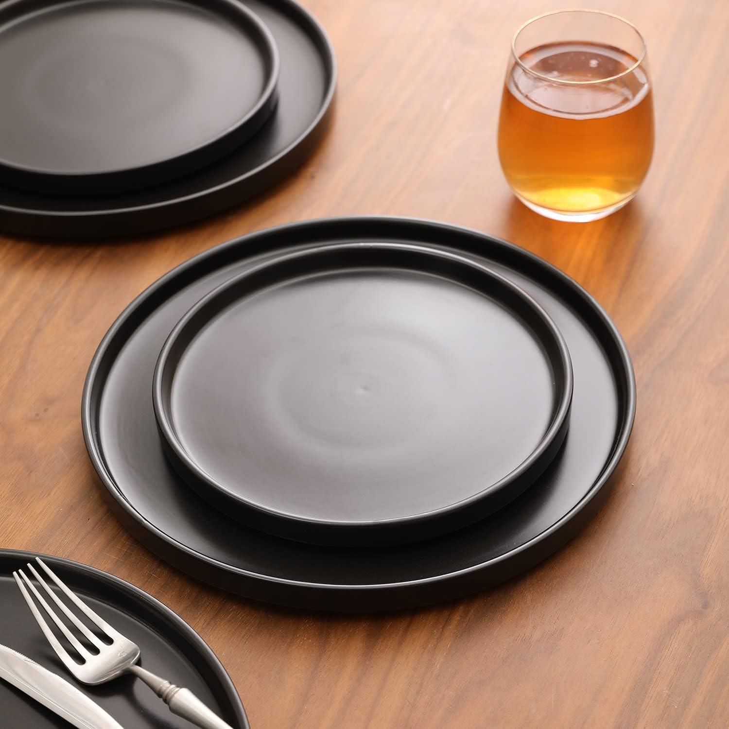 Black Matte Ceramic Round Salad Plates Set of 4