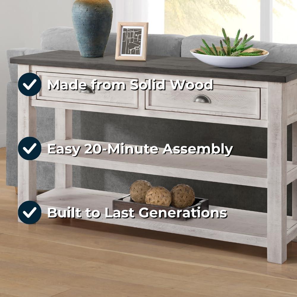 Coastal Rectangular Wooden Console Table with 2 Drawers, White and Gray- Saltoro Sherpi