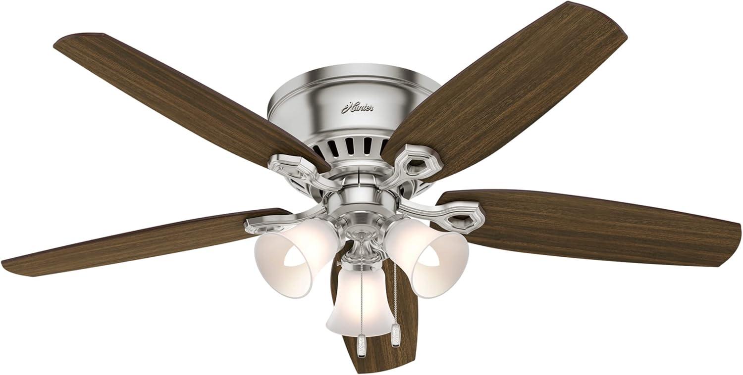 Builder Low Profile 52" 5 - Blade Flush Mount Ceiling Fan with Lights and Pull Chains