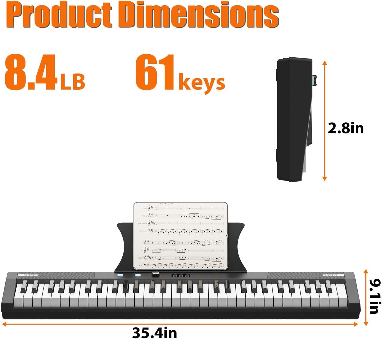 Garvee 61 Key Keyboard Piano, Protable Electric Semi-Weighted Piano Keyboard for Beginner/Professional, Built In Speakers, Pedal, for Christmas Gift