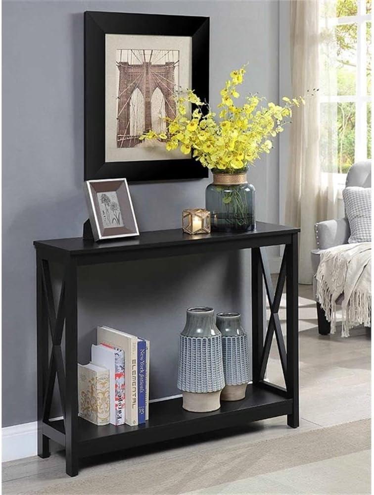 Eco-Friendly Oxford Black Console Table with Dual-Tier Storage
