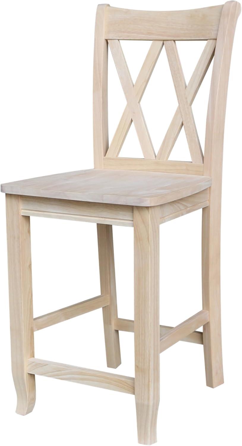 24" Double X Back Counter Height Barstool Unfinished - International Concepts: Solid Wood, Kitchen Island Seating