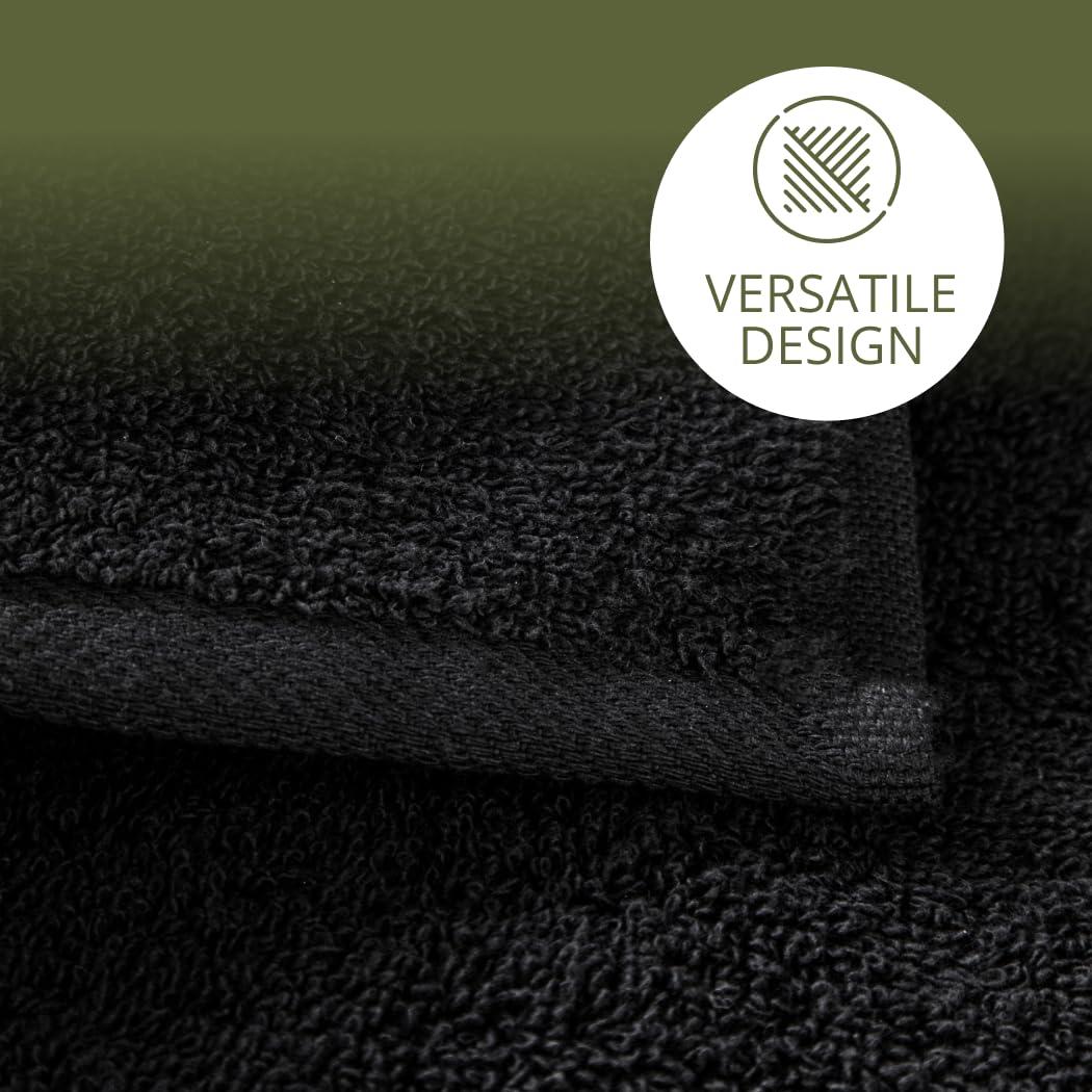 6-Piece Fade Resistant Bath towel, Hand and Washcloth Set - Cotton, Black