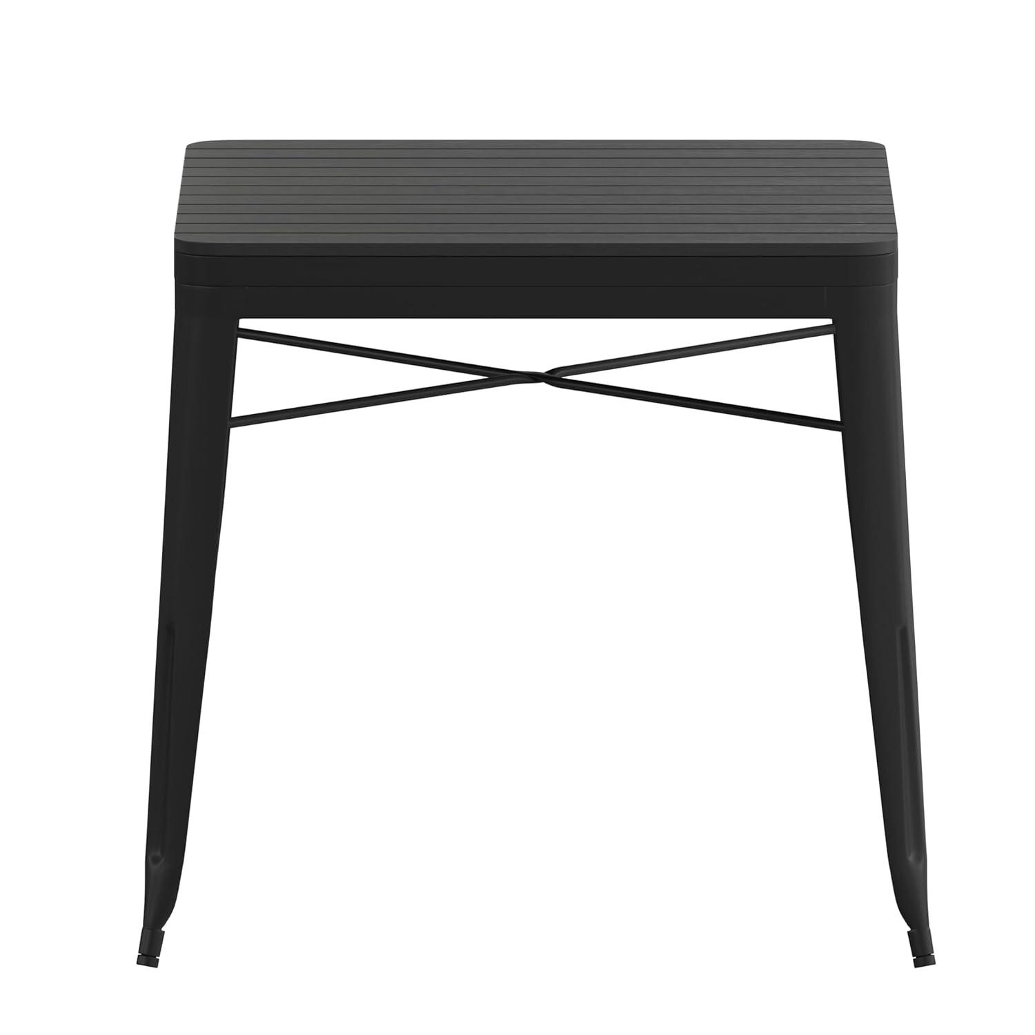 Flash Furniture Helvey 31.5" Square Commercial Grade Indoor/Outdoor Black Steel Patio Dining Table for 4 with Black Poly Resin Slatted Top