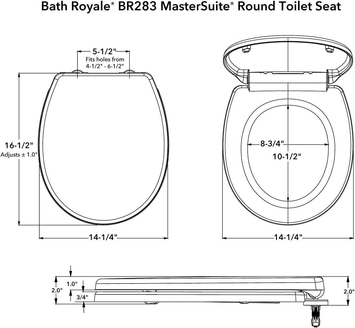 Slow Close Toilet Seat Round BR283-00 Heavy Duty & Scratch Resistant, Fits All Toilet Brands, MasterSuite Series