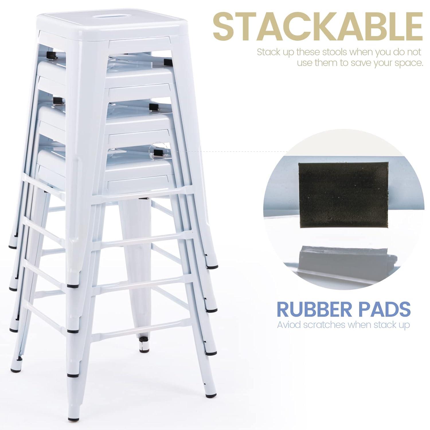 BestMassage Set of 4 Stackable Metal Bar Stools 24 Inch Counter Barstool Height Backless, White