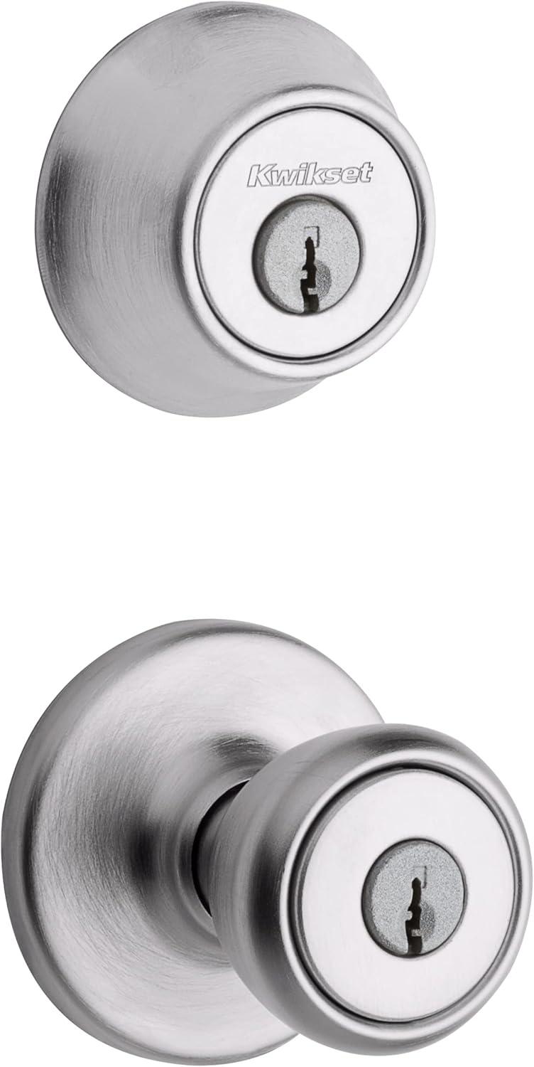 Kwikset 690 Delta Keyed Entry Knob and Single Cylinder Deadbolt Combo Pack featuring SmartKey®, Satin Chrome, 96900-371