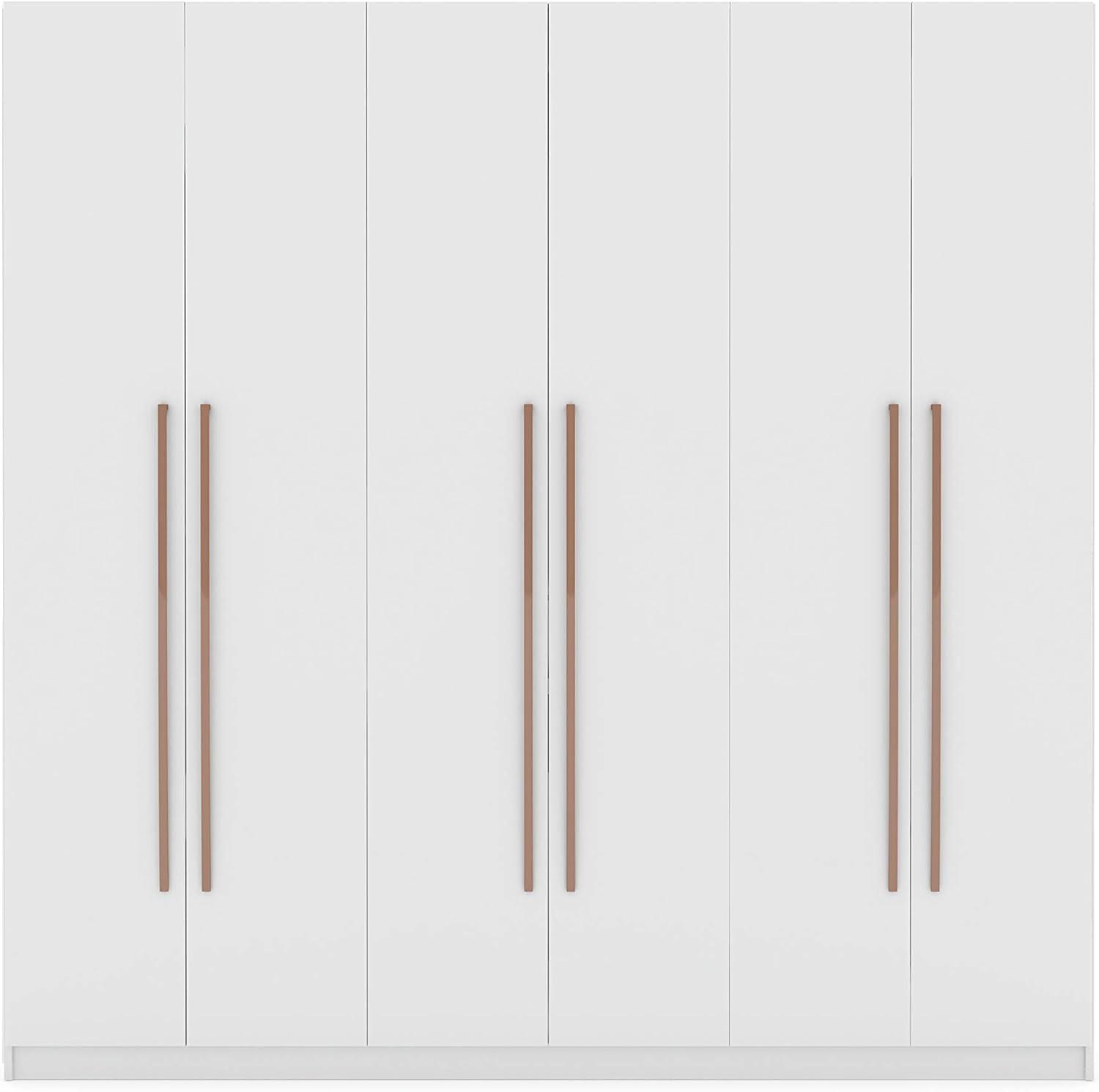 Gramercy Wardrobe Armoire Closet White - Manhattan Comfort: Bedroom Storage, 2 Drawers, 6 Doors