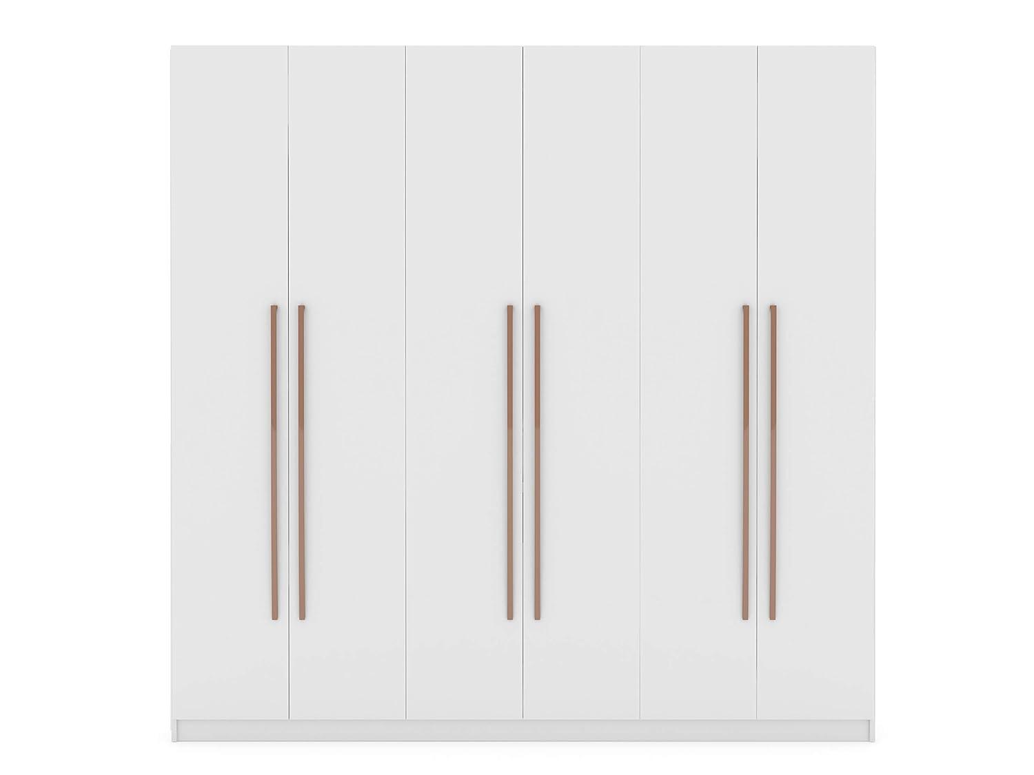 Gramercy Wardrobe Armoire Closet White - Manhattan Comfort: Bedroom Storage, 2 Drawers, 6 Doors