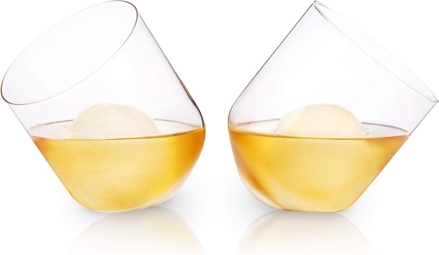 Viski Rolling Crystal Whiskey Tumblers Set of 2, Lead-Free Premium Crystal Clear Glass, Classic Lowball Cocktail Glasses, Scotch Glass Gift Set, 12 oz