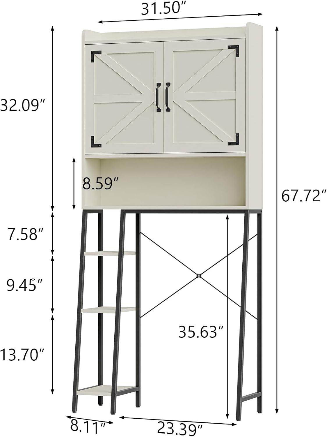 Over The Toilet Storage Cabinet, Bathroom Organizer with Adjustable Shelves & Sliding Barn Door, above Toilet Rack(White)