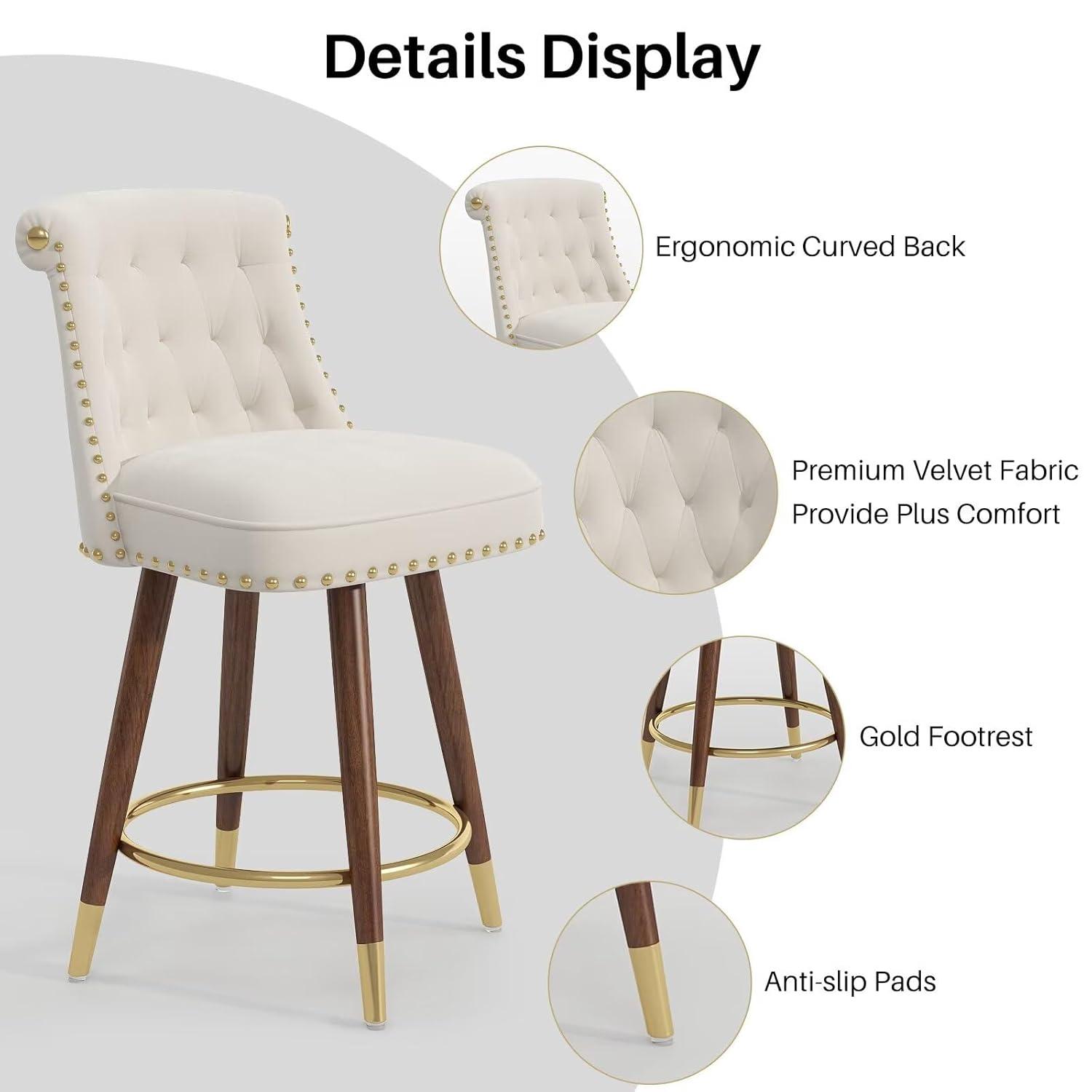 Everly Quinn Claymont Swivel 24 inch Counter Height Stools  (Set of 2) Upholstered Bar Stools with Back