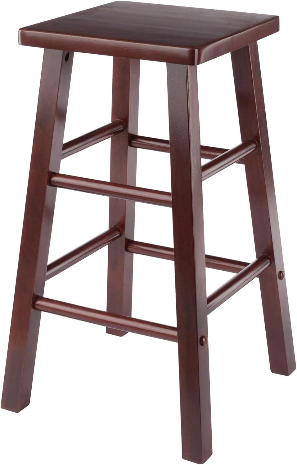 Walnut Wood Square Seat Counter Height Barstool