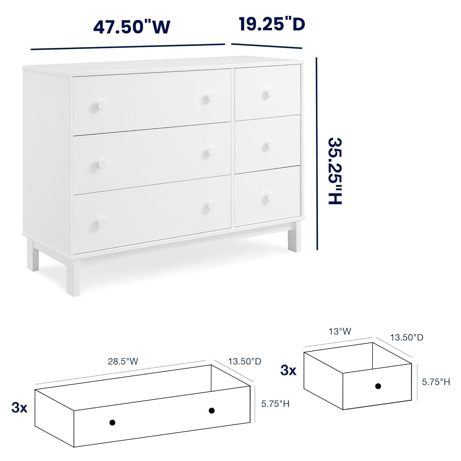 Bianca White 6-Drawer Nursery Dresser with Interlocking Drawers