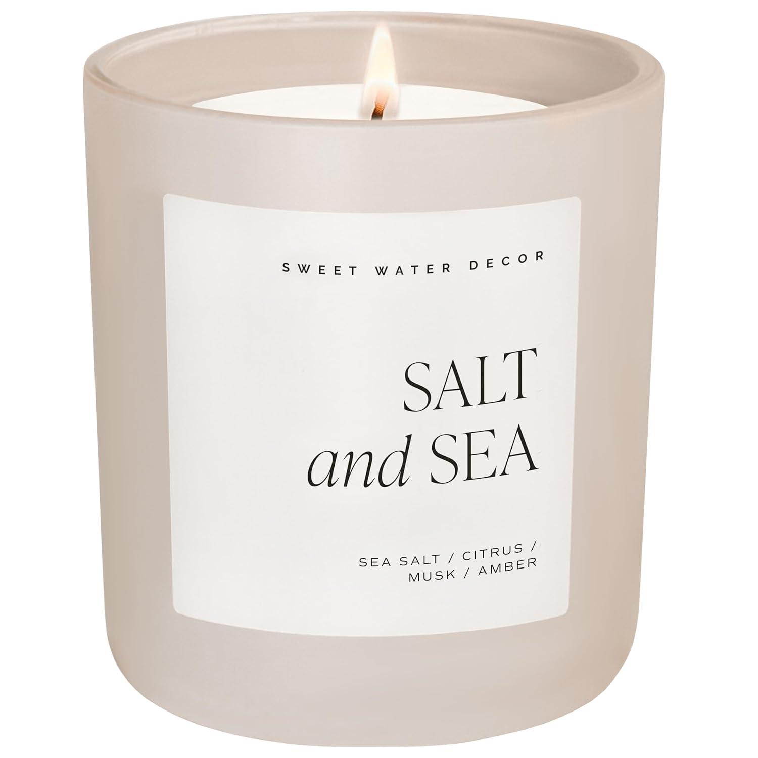Sweet Water Decor Salt & Sea 15oz Tan Matte Jar Soy Candle