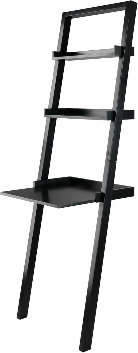 69.36" Bellamy Leaning Desk with 2 Shelves Black - Winsome: Traditional Style, Spot Clean, No Storage