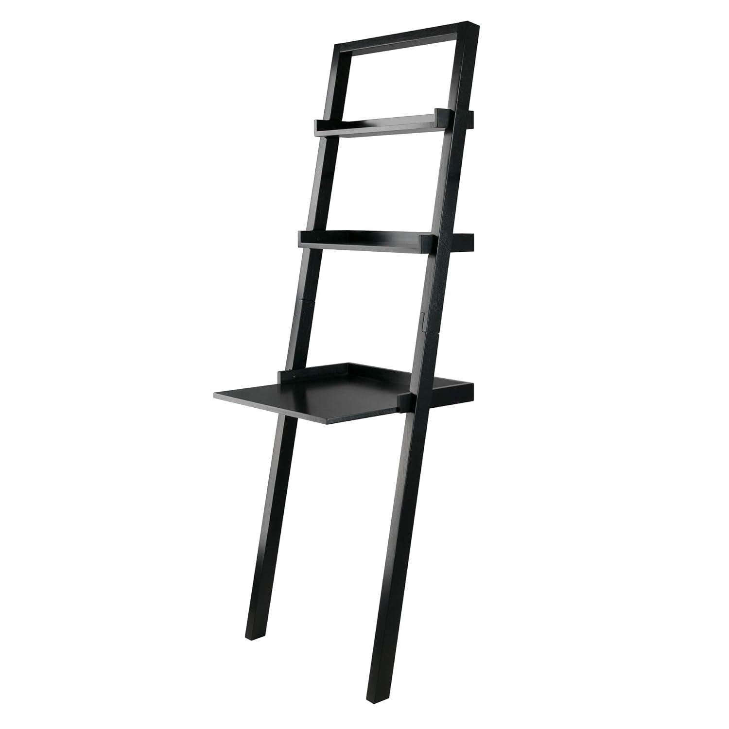 69.36" Bellamy Leaning Desk with 2 Shelves Black - Winsome: Traditional Style, Spot Clean, No Storage