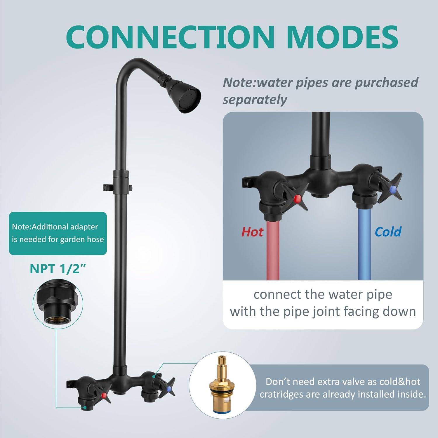 Matte Black Adjustable Outdoor Shower Kit with Brass Valve