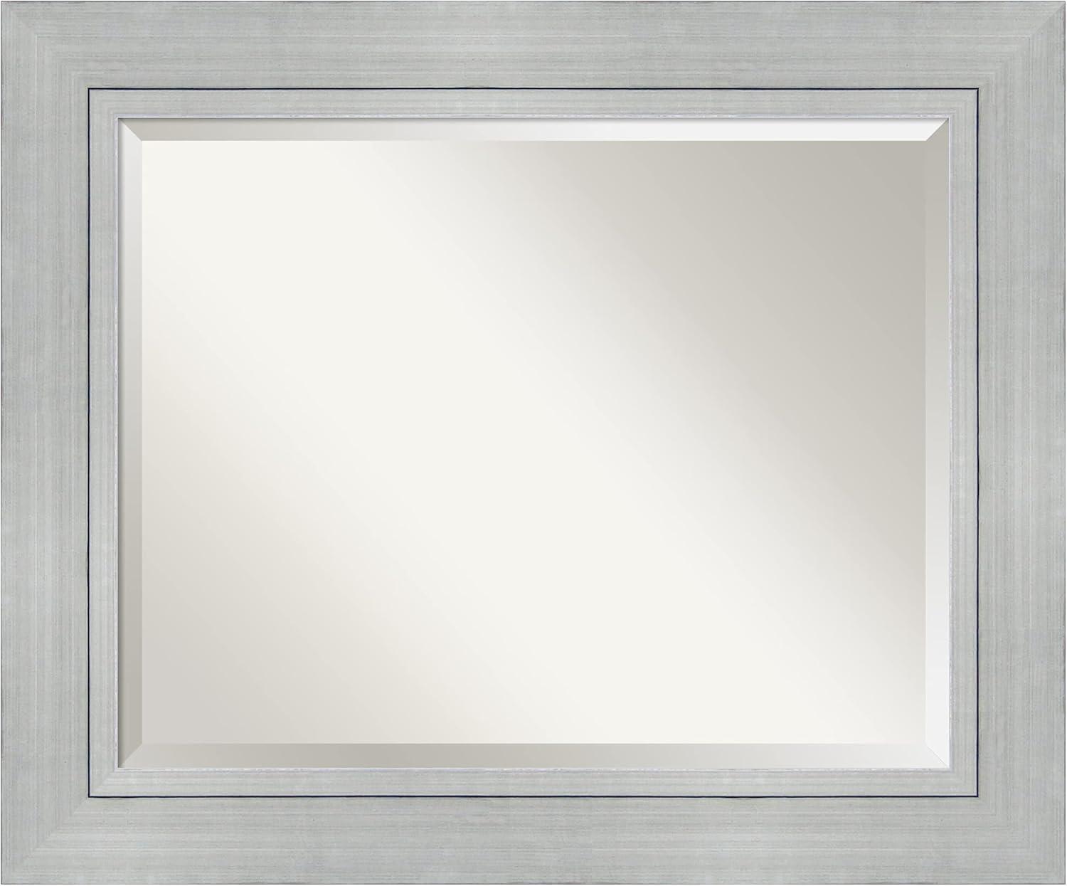 Romano Silver Beveled Rectangle Wood Bathroom Wall Mirror