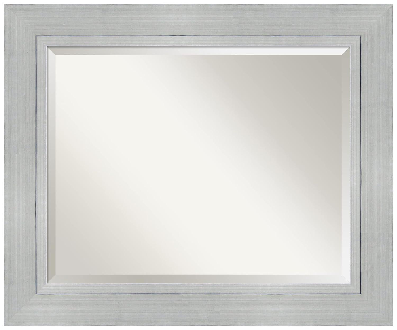 Amanti Art Beveled Wood Bathroom Wall Mirror - Romano Silver Frame - Outer Size: 35 x 29 in