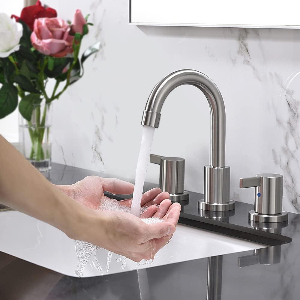 Brushed Nickel 8-Inch Widespread Bathroom Faucet with Metal Pop-Up Drain