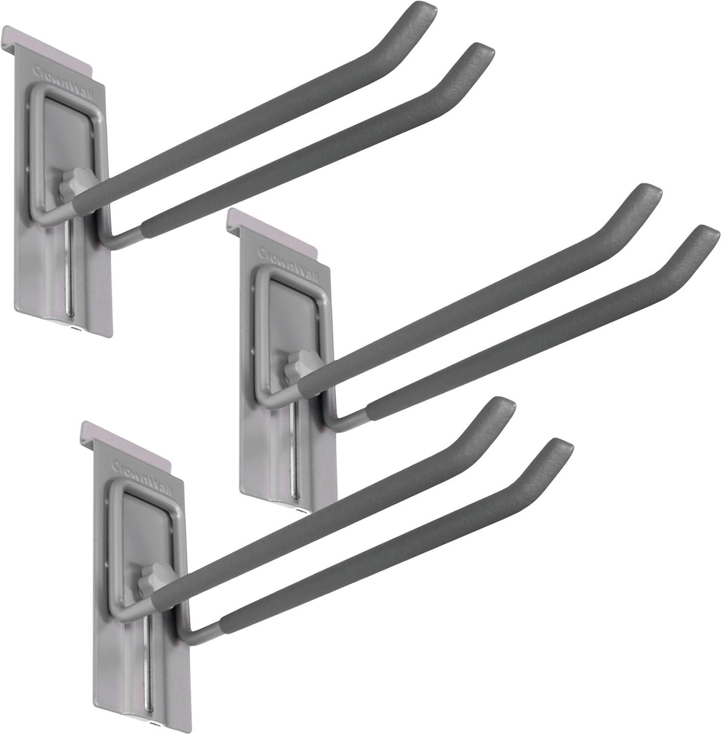 Crownwall Slat Wall Storage Organizer, Heavy Duty Steel 8 Inch Locking Double Hooks, Slatwall Accessories Panels (3 Pack)