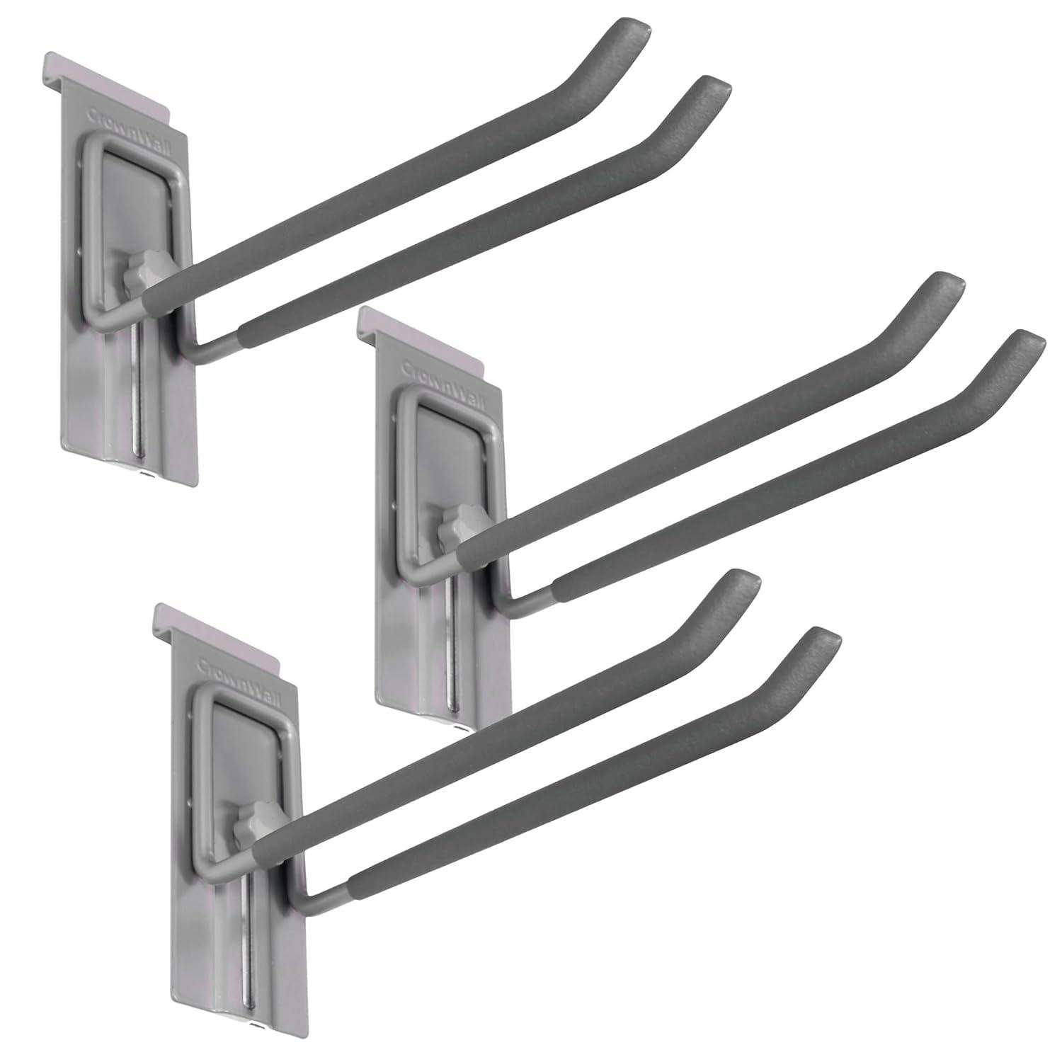 Crownwall Slat Wall Storage Organizer, Heavy Duty Steel 8 Inch Locking Double Hooks, Slatwall Accessories Panels (3 Pack)