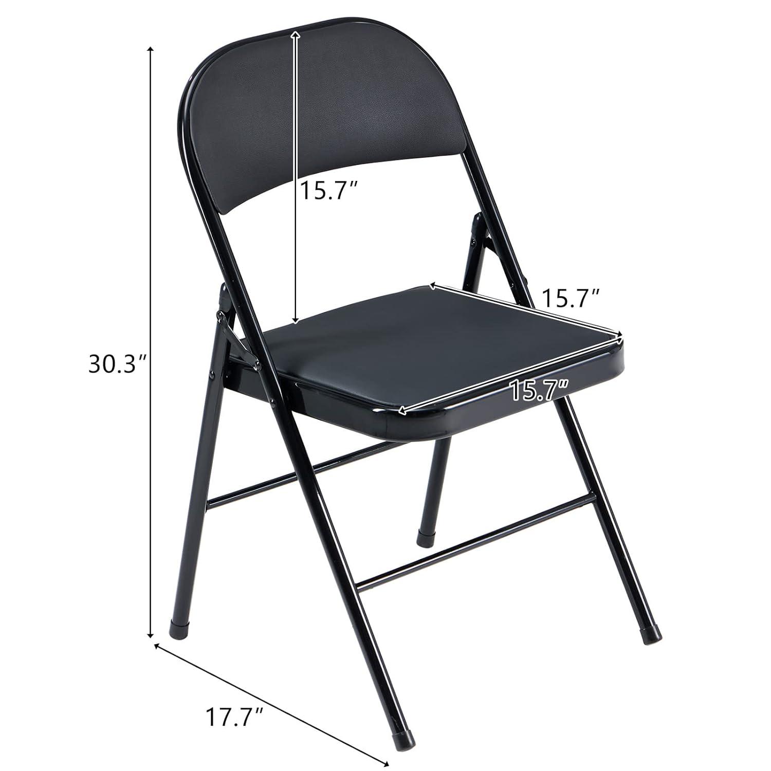 Karl home 4 Pack Black Folding Chairs with Padded Seats for Outdoor & Indoor, Portable Stackable Commercial Seat with Steel Frame for Events Office Wedding Party, 330lbs Capacity
