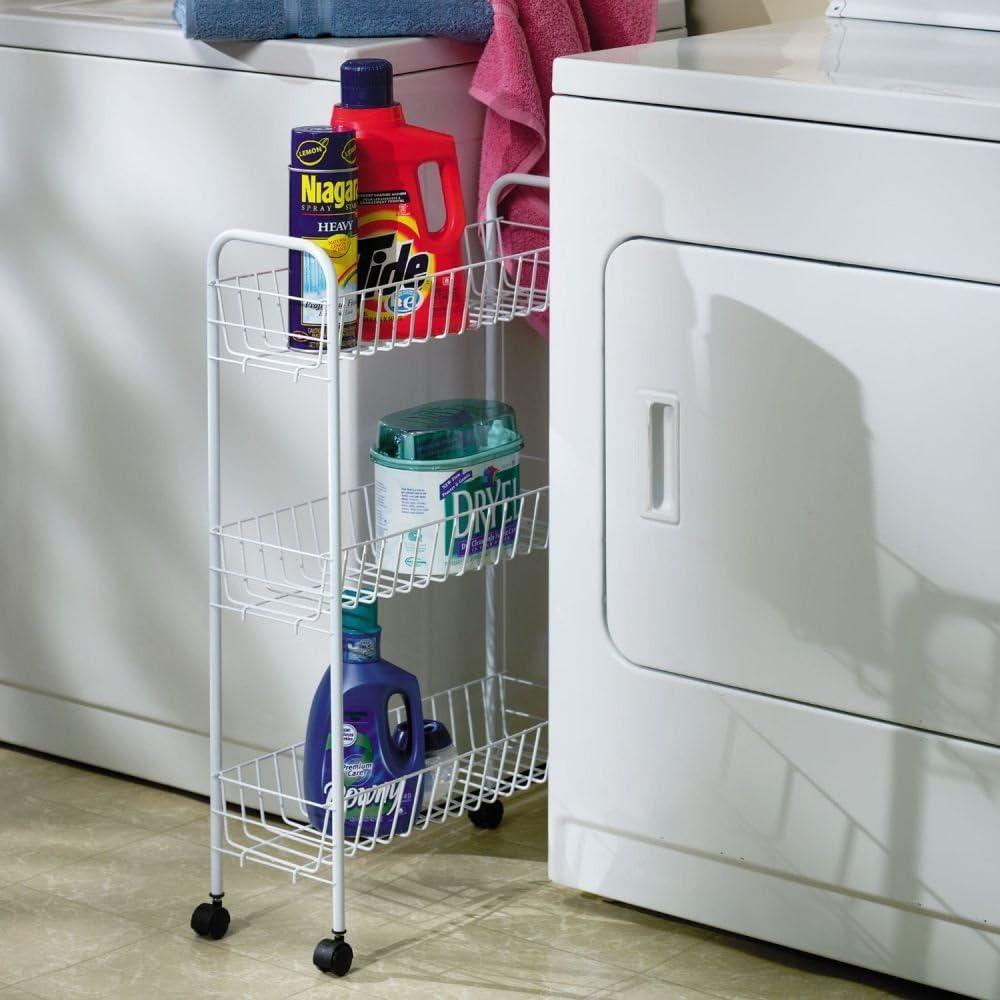 White Slimline Steel 3-Shelf Laundry Rack