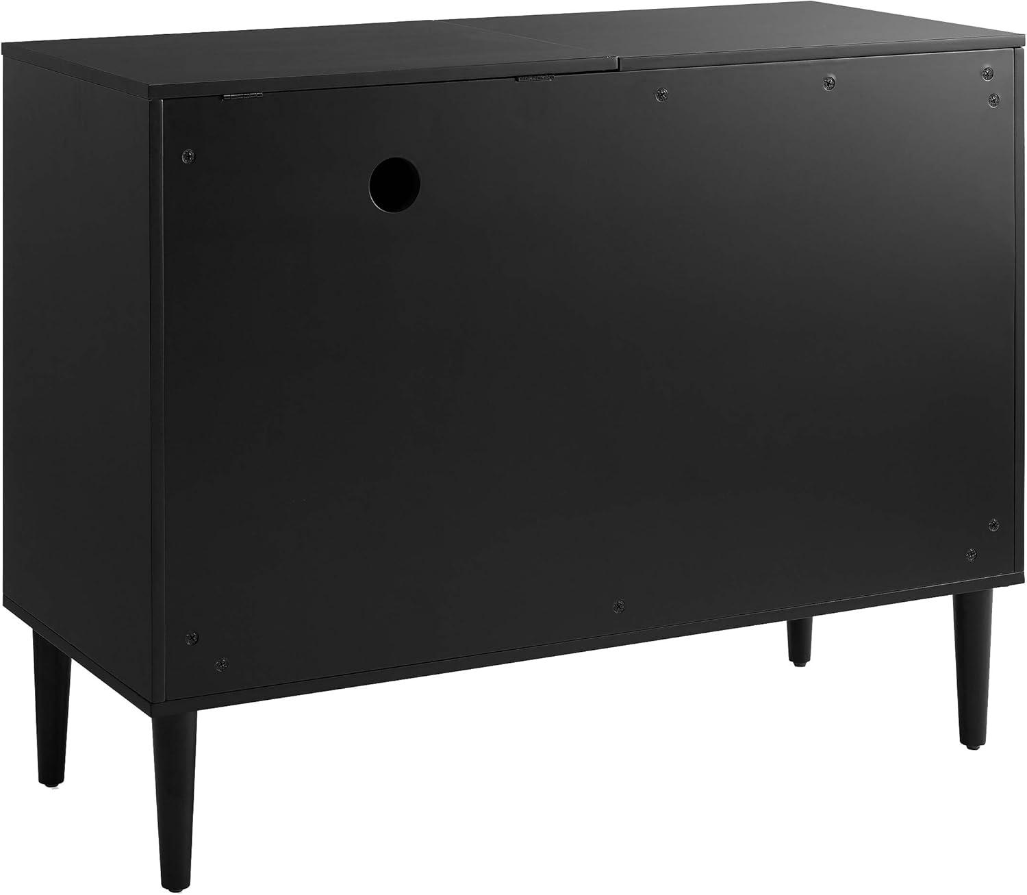 Everett Media Console Matte Black - Crosley: Hinged Lid, Hardwood, Wire Dividers