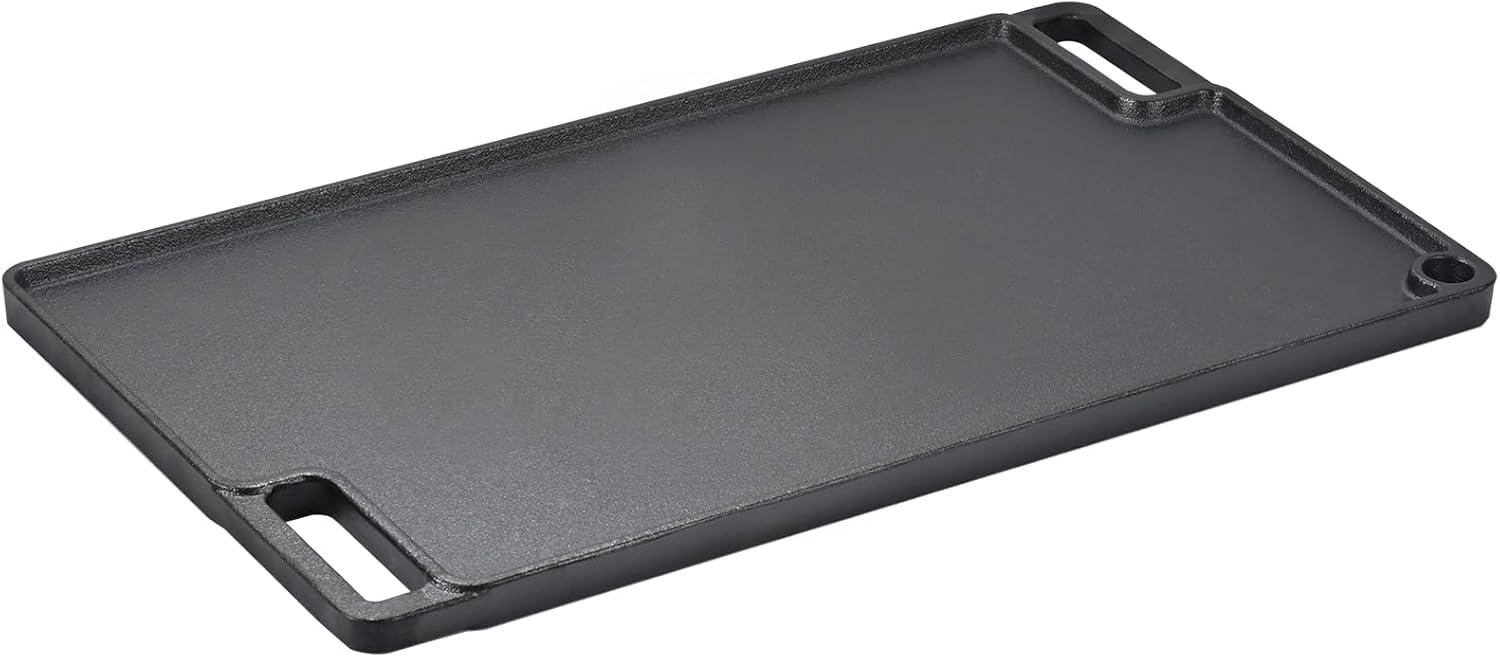 VEVOR Reversible Grill/Griddle, 14x8.5 inch Pre-Seasoned Cast Iron Griddle, Portable Rectangular Pan with Handle, Family Cookware for Indoor/Outdoor Stove Top Burner, Gas, Camping BBQ, Black