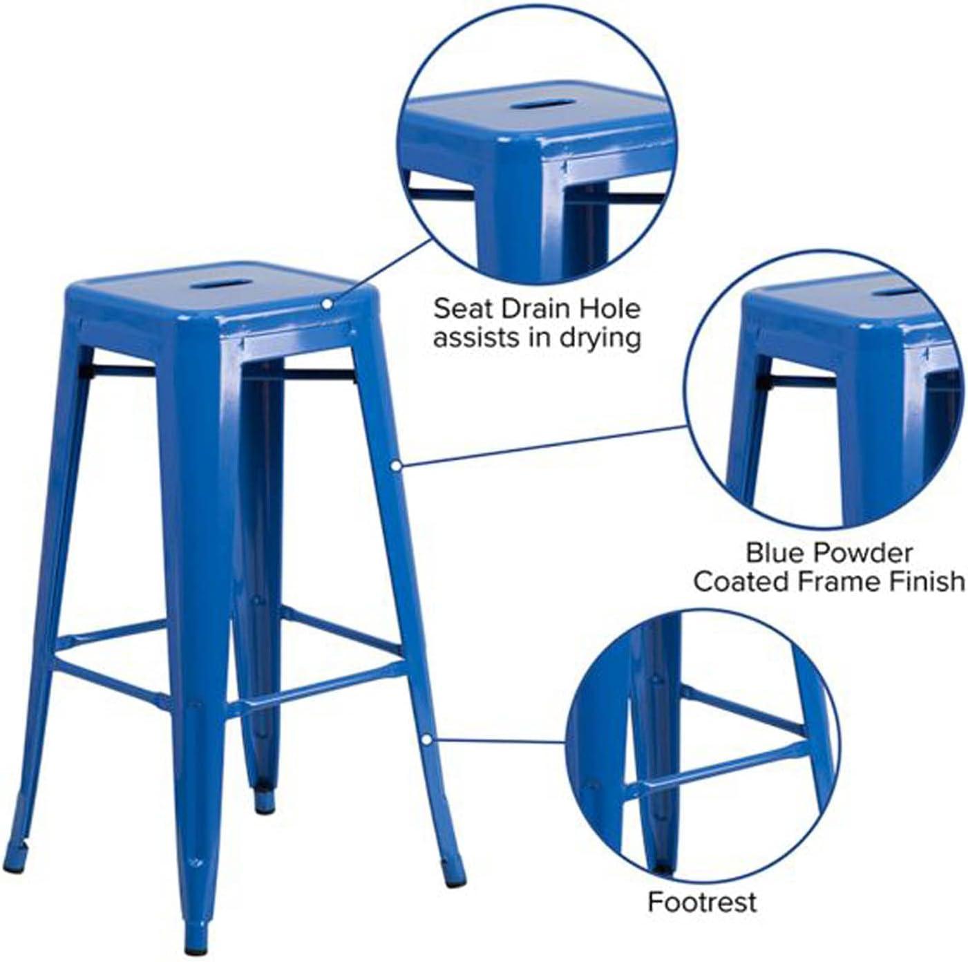 Flash Furniture Commercial Grade 30" High Backless Blue Metal Indoor-Outdoor Barstool with Square Seat