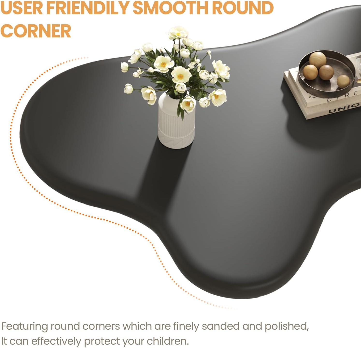 Cloud Coffee Table, White Coffee Table for Living Room, Cartoon Irregular Indoor Cloud Shaped Table for Living Room, Cloud Center Table with 4 Legs, Black