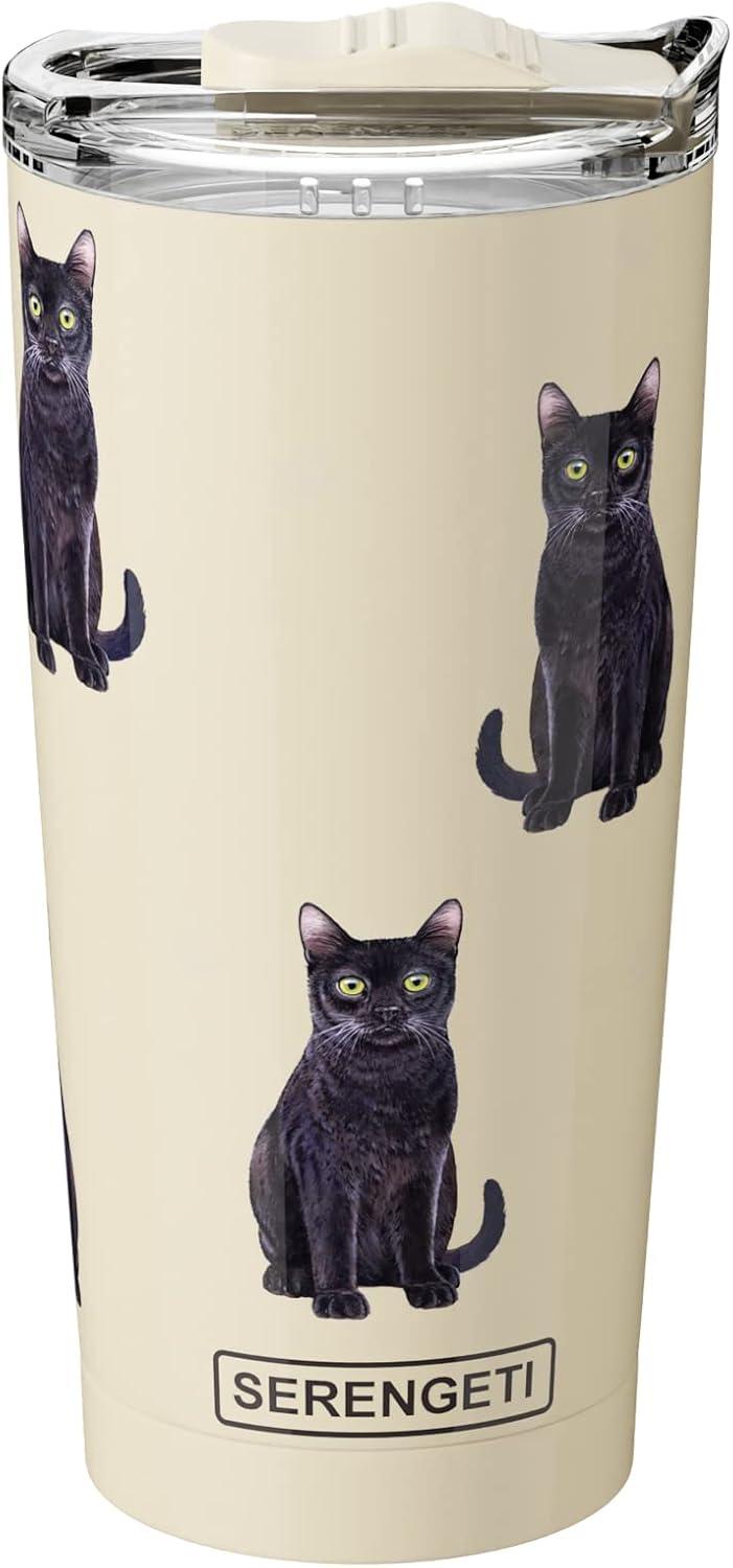 Black Cat SERENGETI 16 Oz. Stainless Steel, Vacuum Insulated Tumbler with Spill Proof Lid - 3D Print - Insulated Travel mug for Hot or Cold Drinks (Black Cat Tumbler)