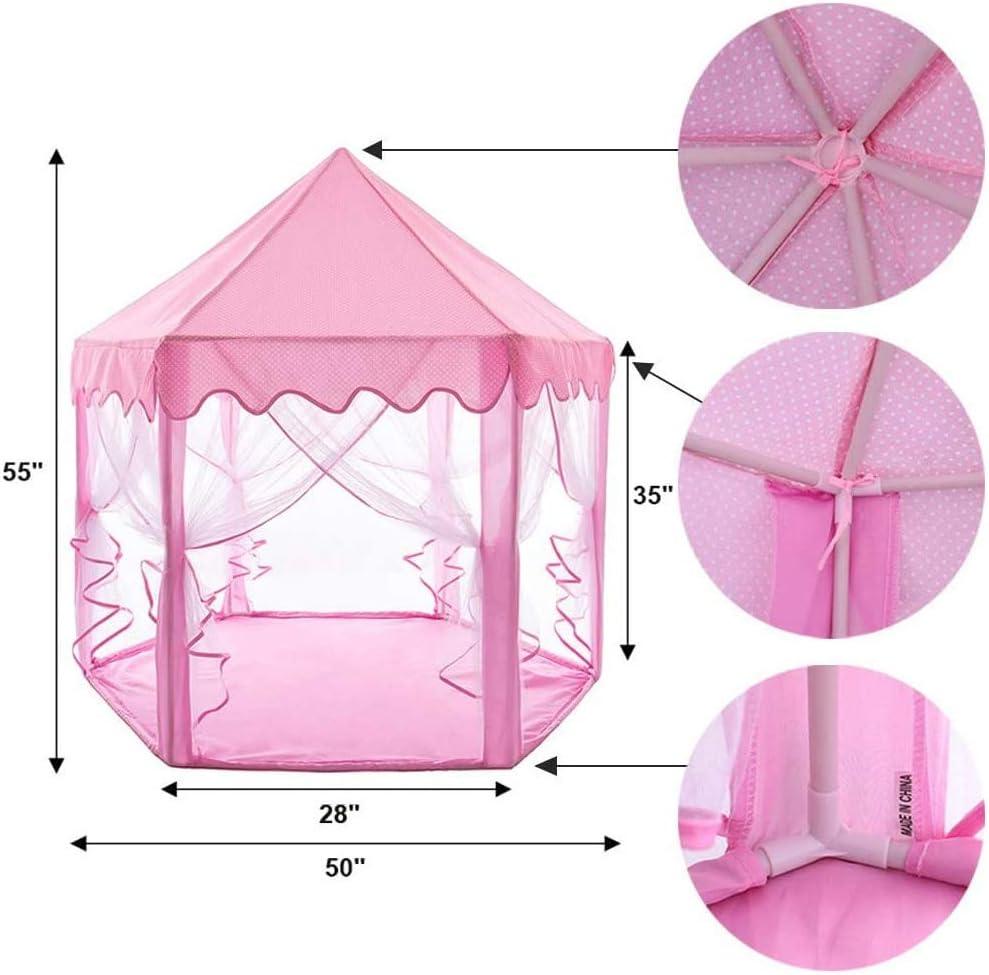 Twinkle Star 55"x 53" Princess Play Castle Tent with Ultra Soft Rug for Girls Playhouse Include Star String Lights and Banners Decor, Princess Tent, Kids Game House for Indoor Outdoor Game, Pink