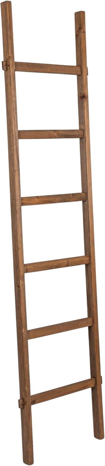 Storied Home Decorative Wood Ladder 76": Hardwood, 6 Rungs, No Assembly Required