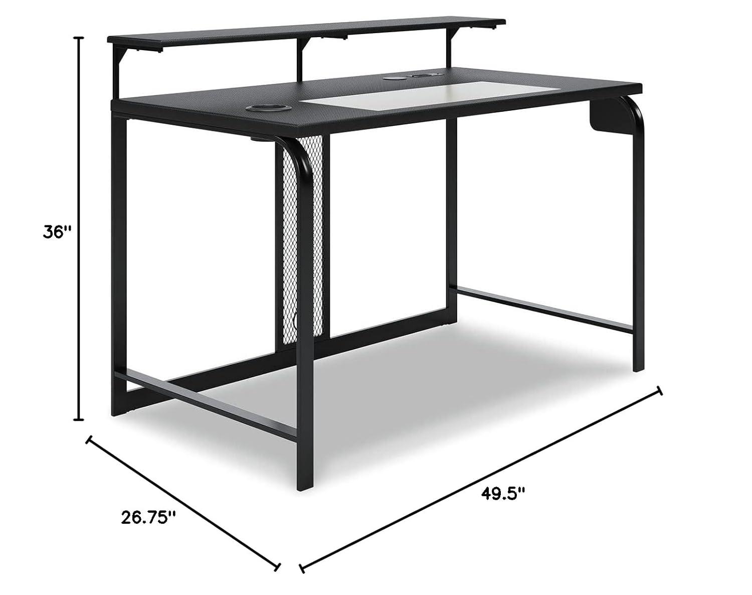 Lynxtyn 49.5" Black Contemporary Desk with USB and Cup Holder