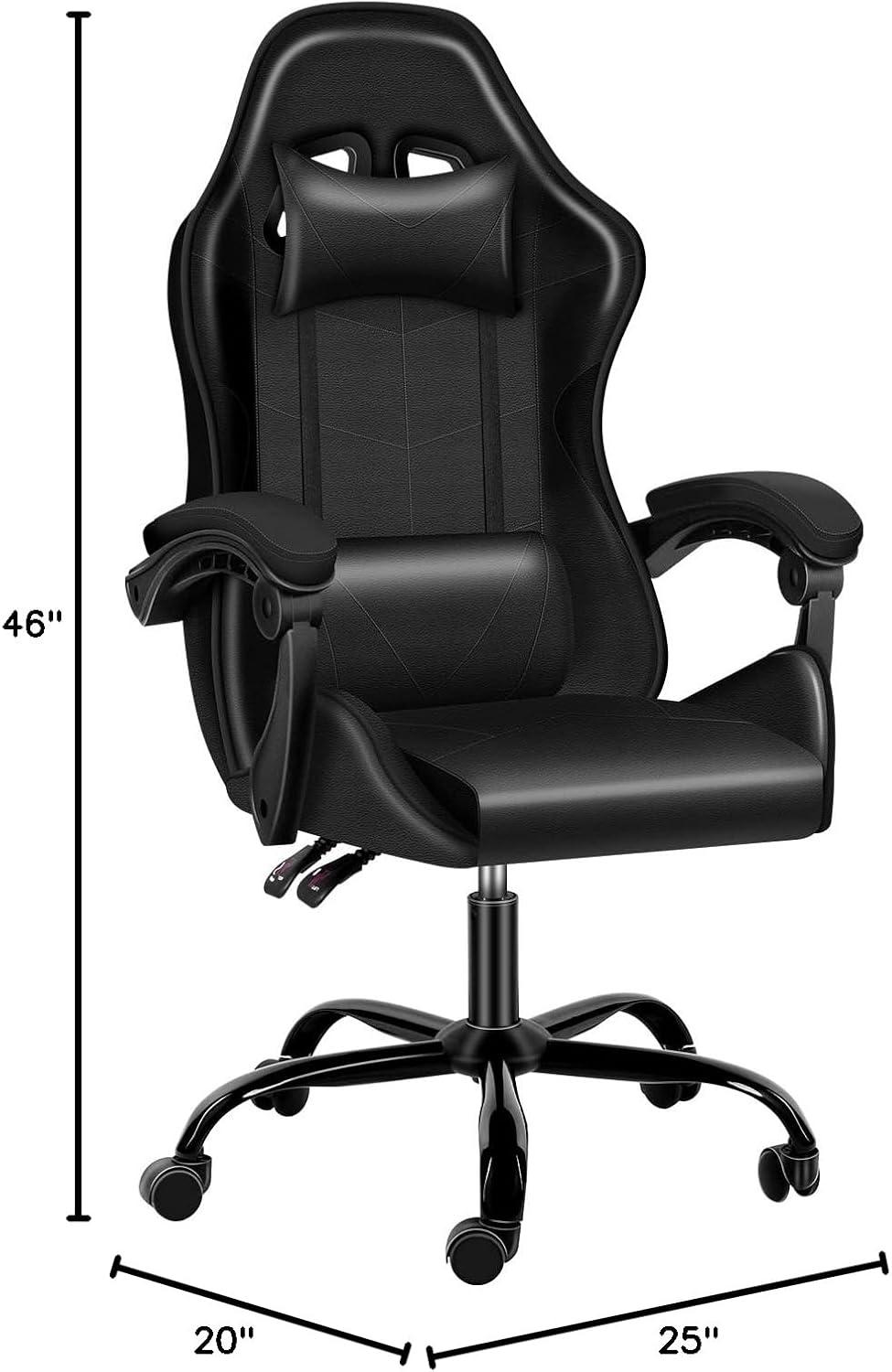 Yssoa Racing Video Backrest And Seat Height Recliner Gaming Office High Back Computer Ergonomic Adjustable Swivel Chair, Without Footrest, Black Black Leather