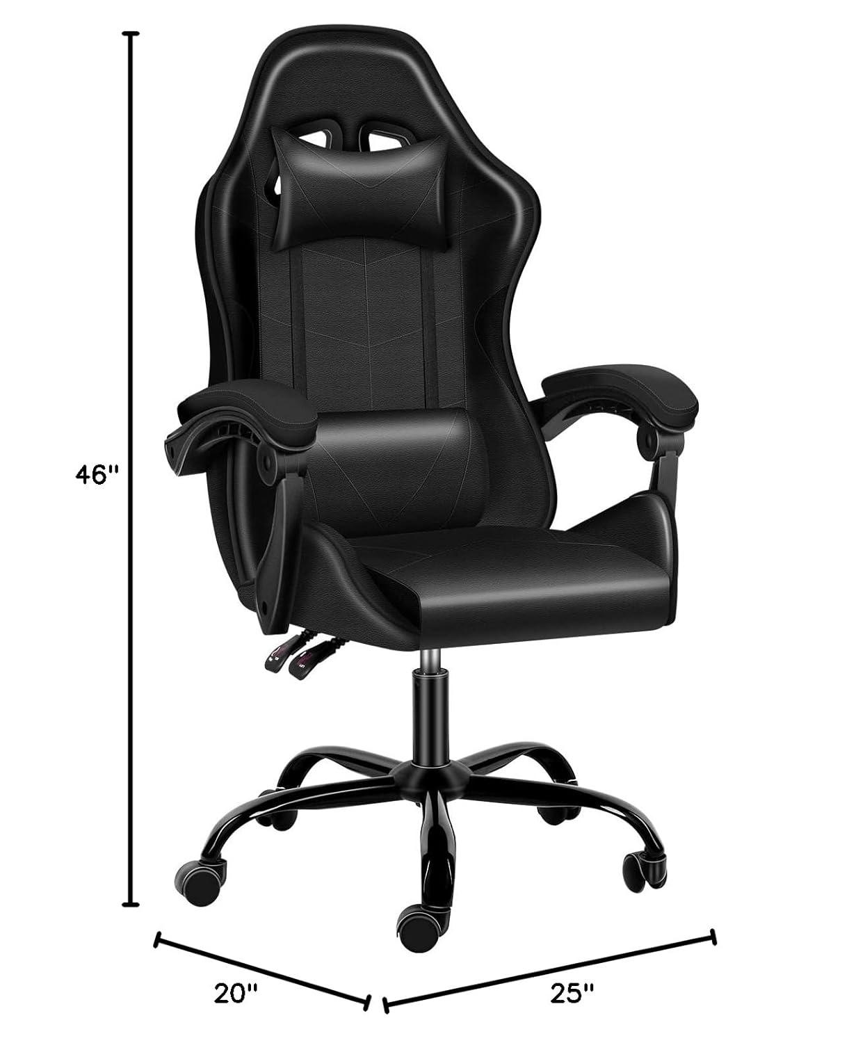 Yssoa Racing Video Backrest And Seat Height Recliner Gaming Office High Back Computer Ergonomic Adjustable Swivel Chair, Without Footrest, Black Black Leather